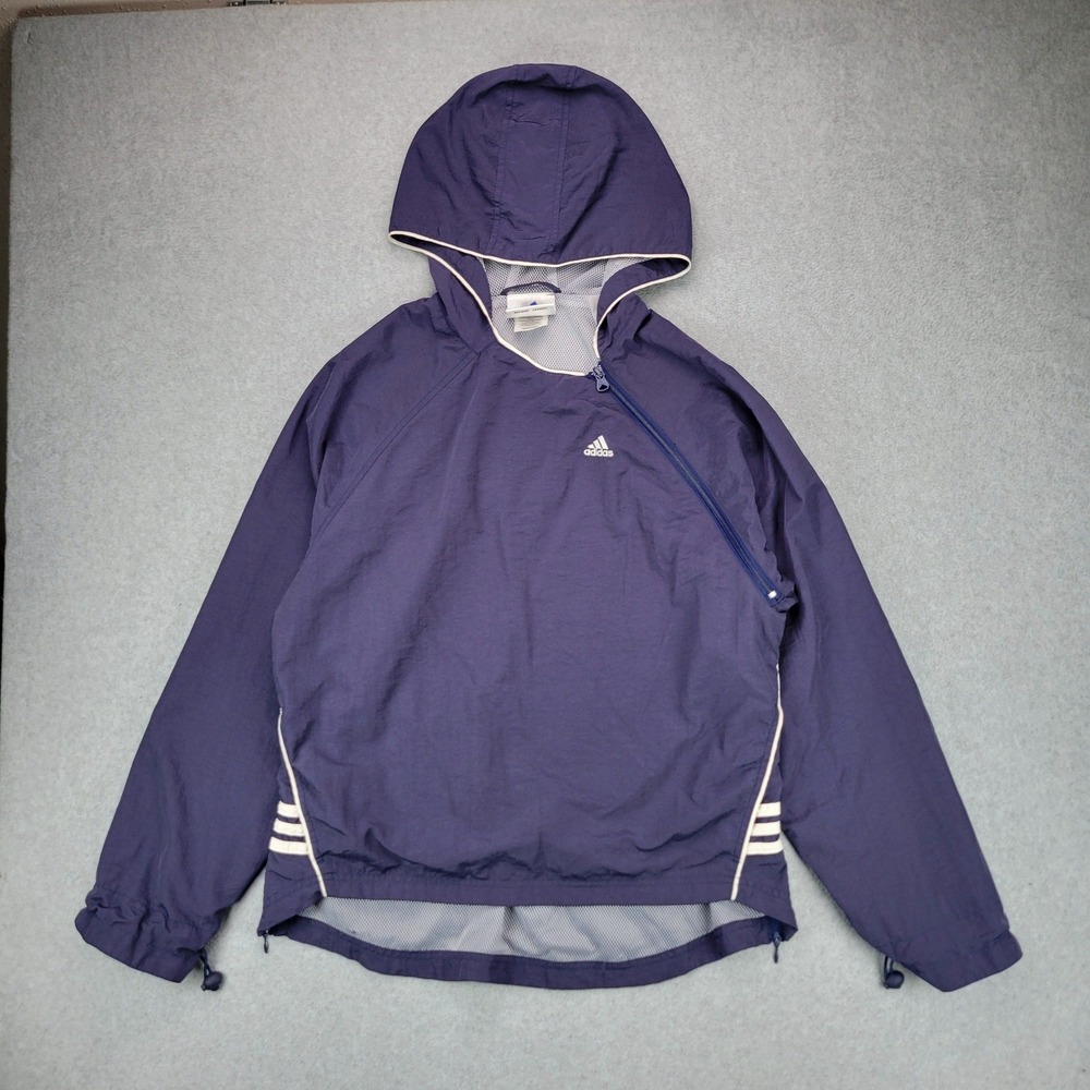 Adidas Windbreaker Pullover Womens‎ M Navy Blue Asymmetrical Zip Mesh Lined Y2K
